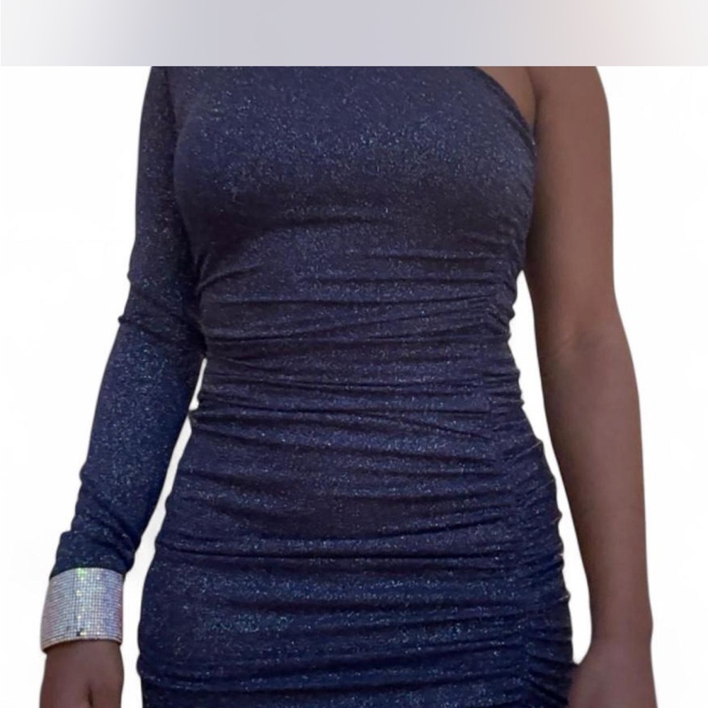 City Studios Blue One Shoulder Ruched Bodycon Dress